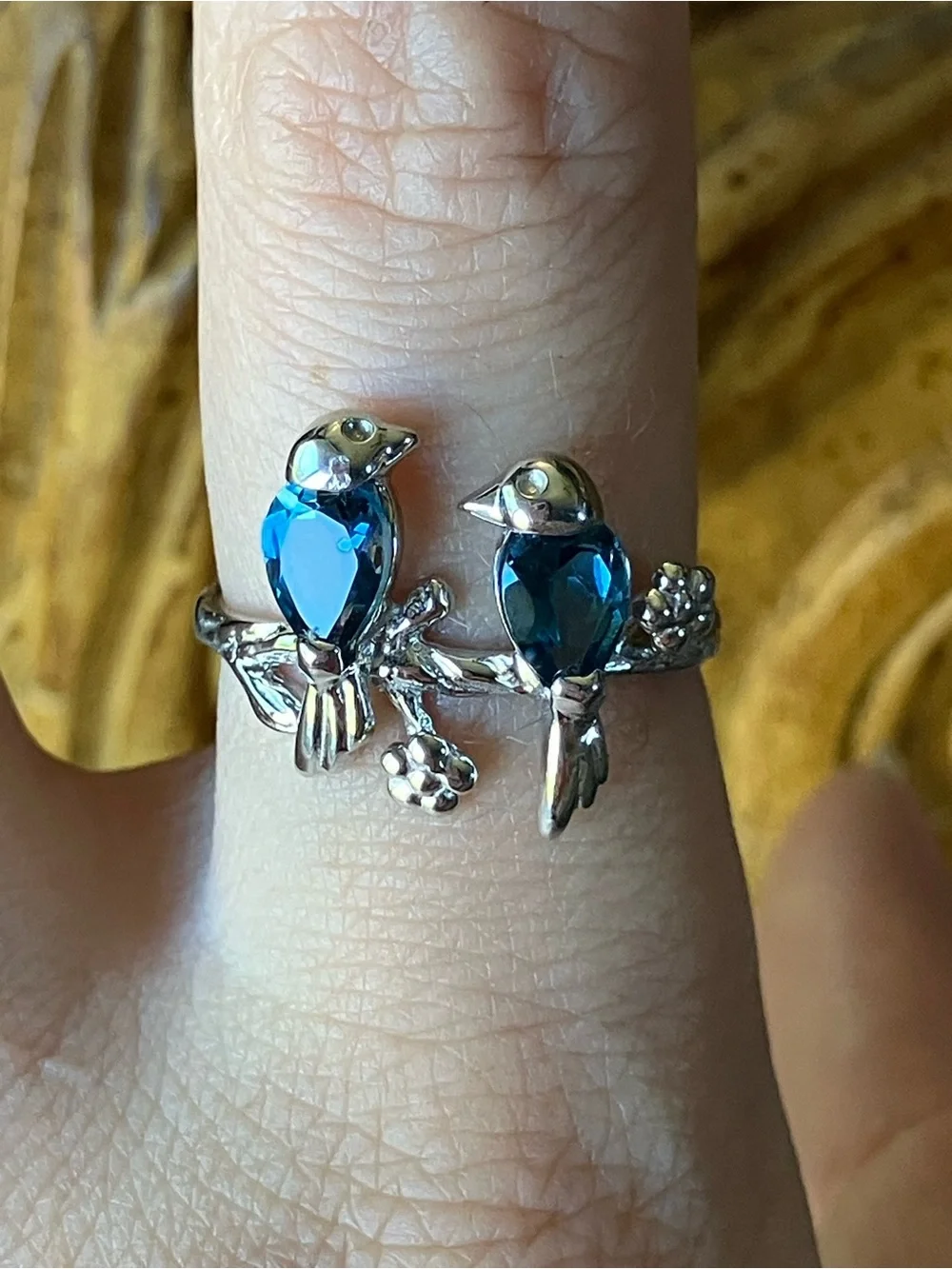 London Blue Topaz Sterling Silver Lovebirds Ring Size 9